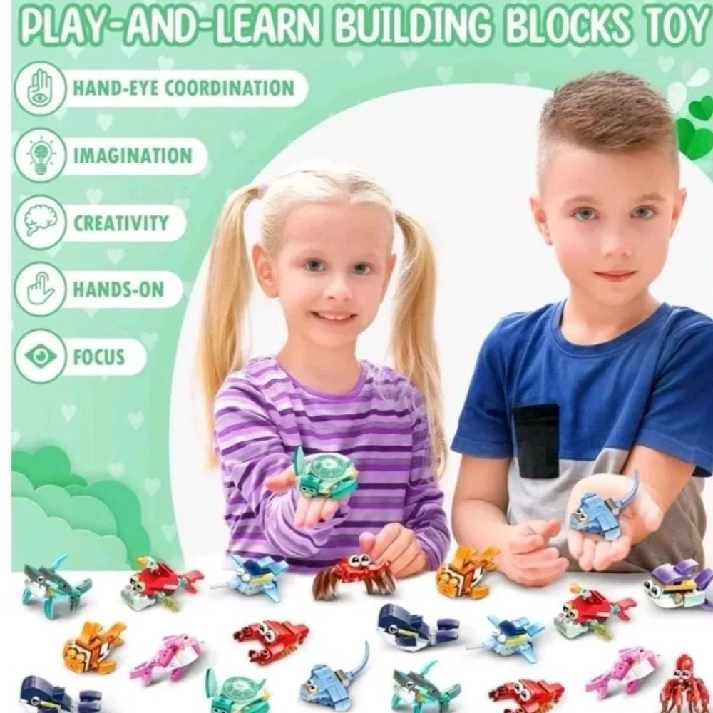 Sea Animal Building Blocks 24 Small or Two Large Ages 6-12 New in Box